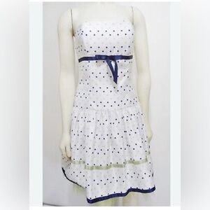 JESSICA McClintock - Polka Dot Strapless Dress with Navy and Lime Accents